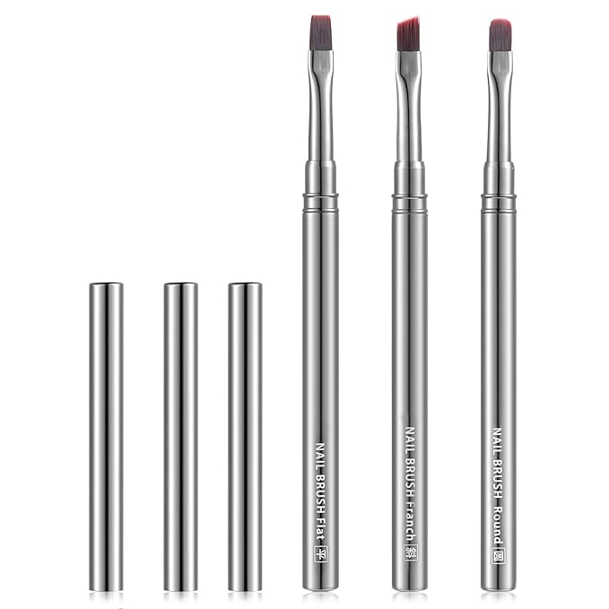 3Pcs Nail Art Clean-Up Brushes Set, Cleaning Mistake Polish On Cuticles Angled Round Flat Brush Acetone Resistant For Manicure Painting Design Cleaner Remover Tool Professional DIY