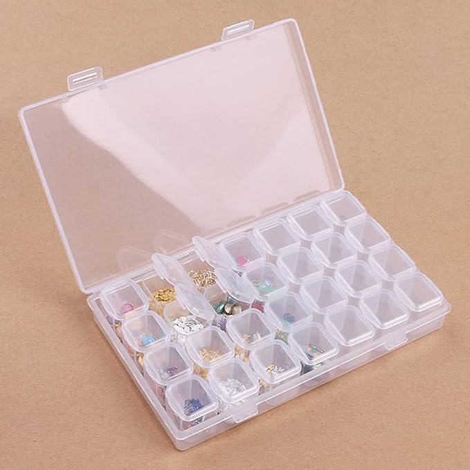 Rhinestone Organizer Box, 3D Acrylic Nail Charms Storage Box,Transparent Plastic Nail Gems Caviar Beads Pearls Nail Art Accessories Display Holder eye jewelry Collecting Container 28 Slots