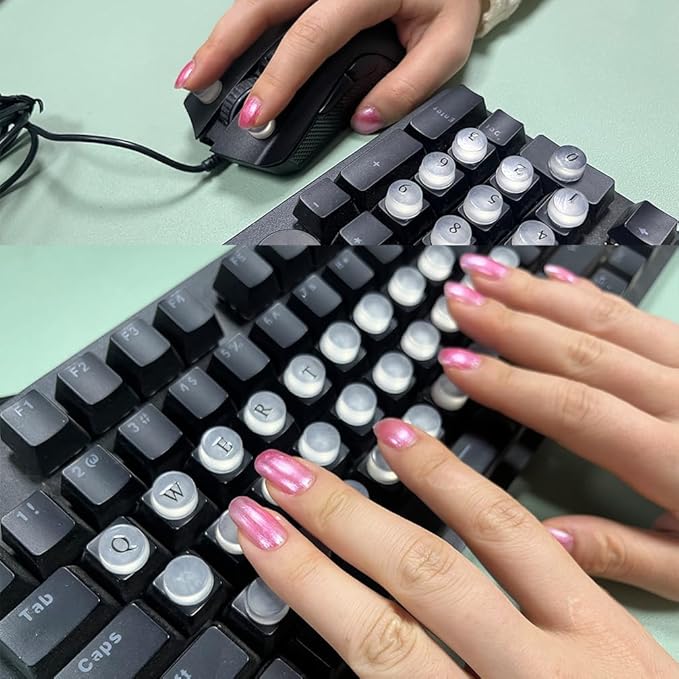 Number Character Nail Sticker Keyboard Stickers with Tweezers for Long Nails Protector Raised, Clear Self Adhesive Silicone Keyboard Cover Nail Art Suitable for Round Button Keyboard (Square,80 PCS)