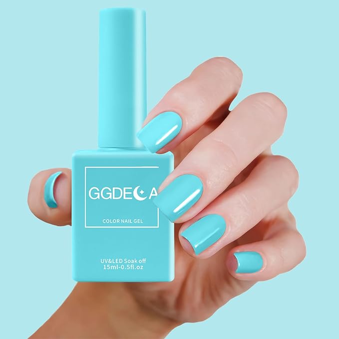 15ML Pastel Blue Gel Nail Polish, Light Blue Gel Polish, Same Color Same Bottle,High Gloss U V Soak Off Nail,DIY Sparkle Manicure Salon