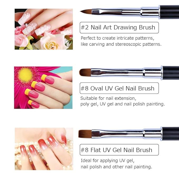 5Pcs Nail Art Brush Set Rhinestone Handle Gel Polish Nail Art Design Brushes for Salon and Home DIY Manicure