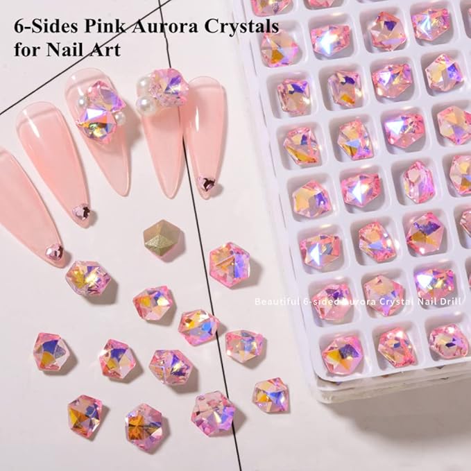 140 Pcs Crystals Rhinestones Set Nail Gems Pink Rhinestones Iridescent Clear Crystals Shiny Sharp Bottom Aurora 3D Nail Charms Nail Decorations for Nail Designs (colorful)