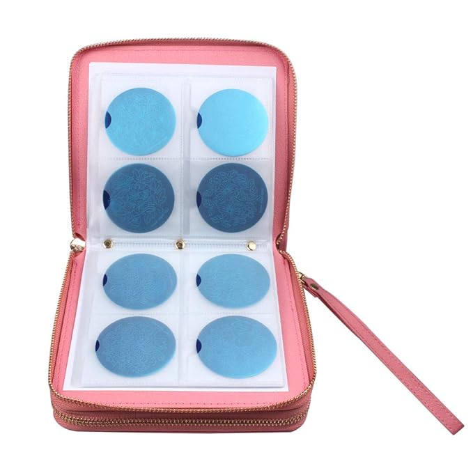 Finger Angel Nail Art Stamping Plate Organizer - Double Zipper Cases with 192 Slots - Pink Color Nail Template Collection