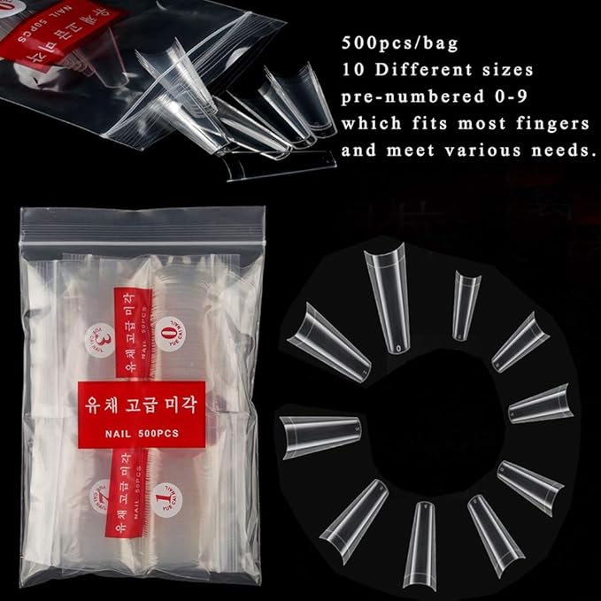 Clear Coffin Acrylic Nails-Fake Nail Coffin Shape Long 500PCS Half Cover Shaped Ballerina Nails Tips,DIY Nail Salon Art 10 Size with Bag