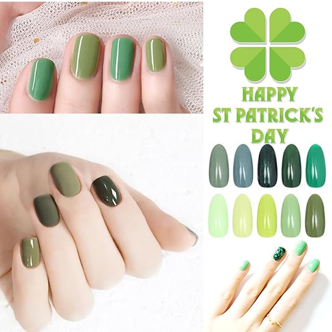 DANNEASY 16 Sheets Green Nail Polish Strips Nail Wraps for Women St. Patrick's Day Gel Nail Strips Self Adhesive Nail Polish Stickers Glitter Manicure Sticker with 1pc Nail File, Cuticle Stick