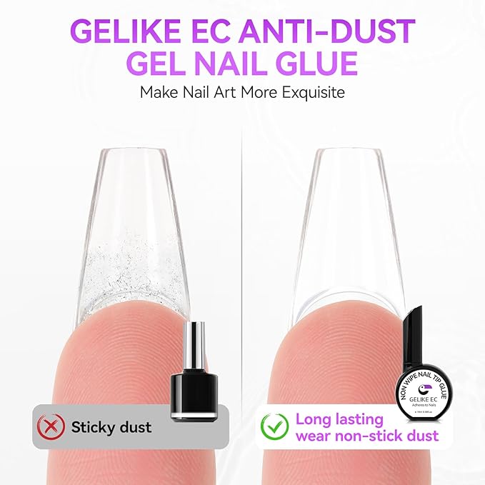 Gelike ec Gel Nail Glue for Women: UV Nail Glue Gel 6 in 1 Hema Free for Clear Acrylic Nails Tips - New Formula 12 Toxin-Free Super Strong DIY Home Salon Use 16ml