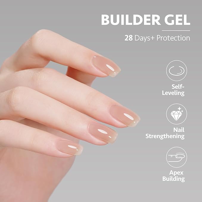 GAOY Builder Gel for Nails, 16ml Nail Strengthener in a Bottle, Nail Extension Hard Gel, Soak Off Long Lasting UV Light Cure, 1729 Nude Jelly, Base Coat Top Coat Needed