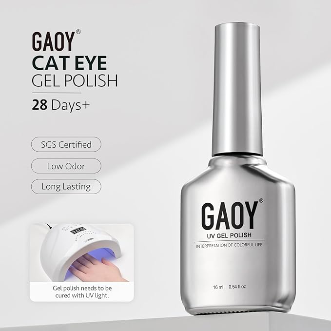 GAOY Jelly Silver Cat Eye Gel Nail Polish, 16ml Glitter Holographic Nail Polish with Magnet, Reflective Translucent UV Gel, 3087 Silver Flash