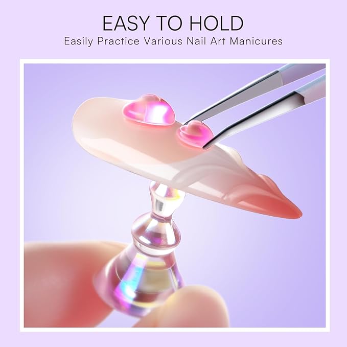 Makartt Nail Stand: Purple Nail Holder for Painting Nails DIY, Magnetic Press on Stand for Art Display Practice, Purple Glitter Flower Fake Holder for Home Salon with Reusable Adhesive Putty
