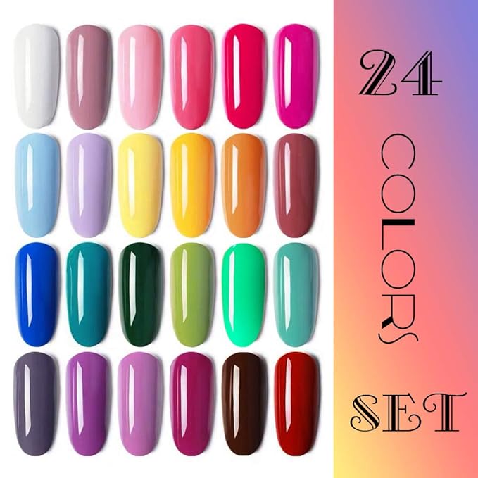 Vishine Gel Nail Polish 24 Colors Set Soak Off Gel Nail Polish Kit Nail Art Manicure Pedicure New Starter Pretty Color Collection Gift Set 8ml