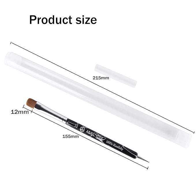 A&K L'YDIA 2 Way Acrylic Professional Konlisky sable hair French Manicure Clean-up Brush Nail Art Brush Bend Nail Dotting Pen Builder Extension UV Gel Acrylic #12