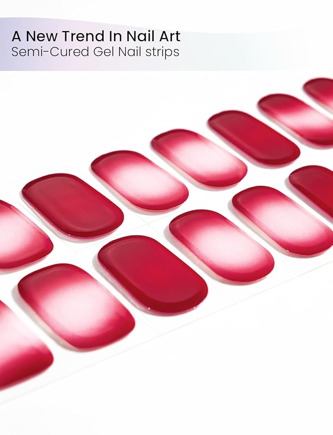 Semi Cured Gel Nail Strips | Built-In Gel Top Coat | UV Light Required | Salon Quality, Easy Application And Removal (Velvet Rouge Reverie ）