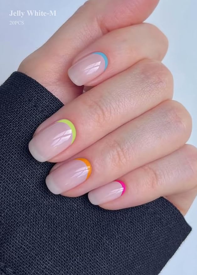 Semi Cured Gel Nail Strips (Jelly White-M), Macaroon, 20 Pcs Gel Nail Wraps, Stickers, UV Light Required, Salon Quality, Long Lasting