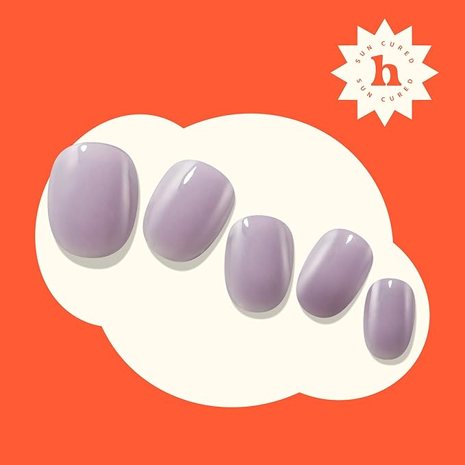 Heyhae Semi Cured Gel Nail Strips | No LED Lamp Needed | Summer, Solid, Purple | Easy Apply & Remove, Salon Quality | Includes 28 Strips, 1 Prep Pads, Nail File & Wooden stick - Hey, Lilac It