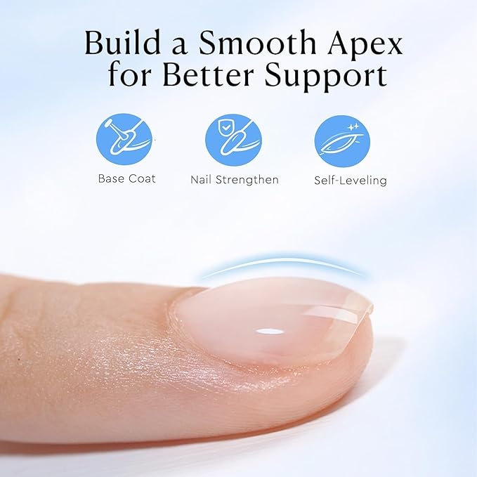 AZUREBEAUTY 15ml Rubber Base Gel Polish and No Wipe Top Coat Set, Builder Base Coat and Ultra Shine Top Self Leveling Apex Building Nail Strengthener, Long Lasting for Thin Weak Brittle Nails