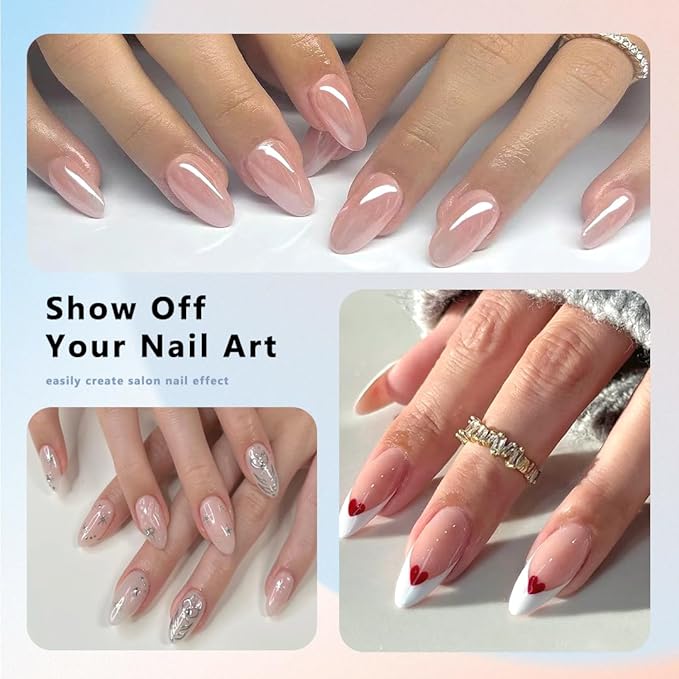 480PCS Nail Tips Clear False Nails Full Cover for Acrylic Fake Nails Kit 12 Sizes 2 Shapes Long Almond Square Pre-Shape for Salon Home DIY Gifts