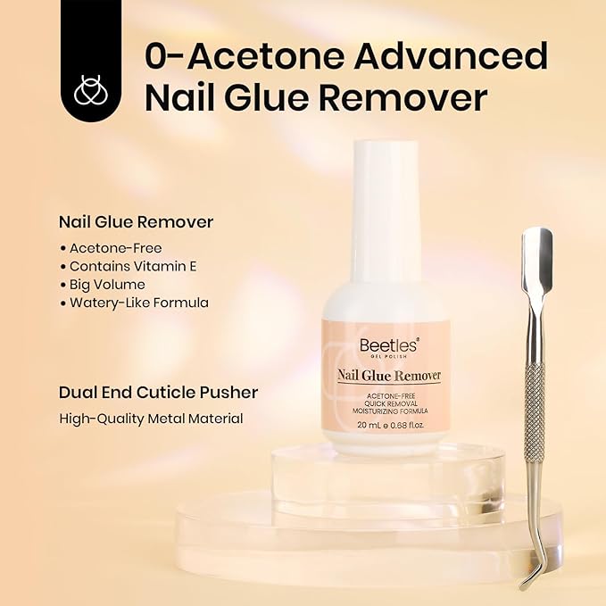 Beetles Solid Nail Glue Gel with 20ml Nail Glue Remover Set 15g for Press On Nails Acrylic Nails Tips U V Light Cured & Solid Glue Remover- Not for Uv Gel Glue