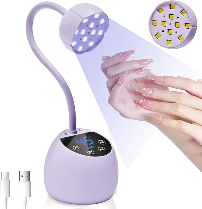 CGBE UV Nail Lamp, Cordless Gooseneck Gel x Lamp, 36W Mini Flash Cure Light, Portable USB LED Nail Light with 4 Timers & Auto Sensor for Salon Home DIY Use, Purple