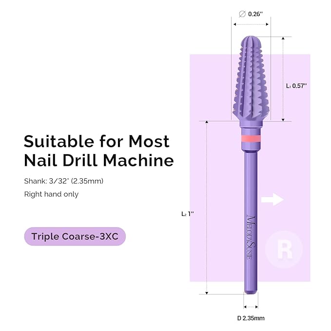 MelodySusie Professional Tornado 3/32'' Nail Drill Bits, Carbide Tungsten Multi-function Bits, Suitable for Manicure Pedicure Cuticle Gel Polishing, Salon Bits, Series Bit-X, Purple, 3XC