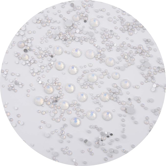 NCB 8000pcs Non Hotfix Rhinestones 10 Sizes Flatback Crystal Glass Rhinestones with Tweezers and Picking Pen for Nail Art Clothes Bags Phone Decorations Crafts DIY (026 White Opal Mix SS3-SS30)
