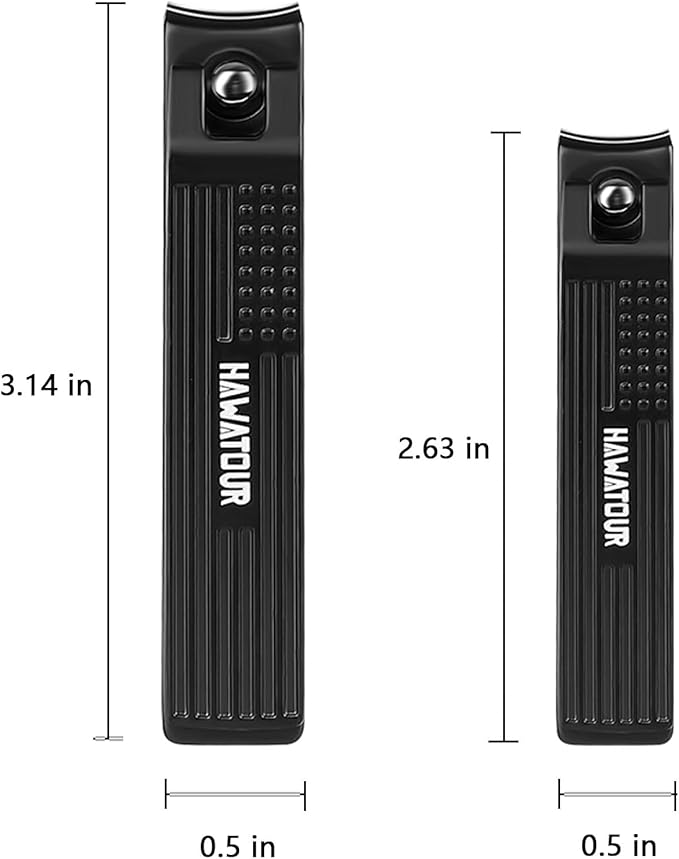 HAWATOUR Nail Clippers Set, Ultra Sharp Curved Blade Fingernail and Toenail Clipper Cutters with Visibly Tin Case, Squares and Stripes, Black