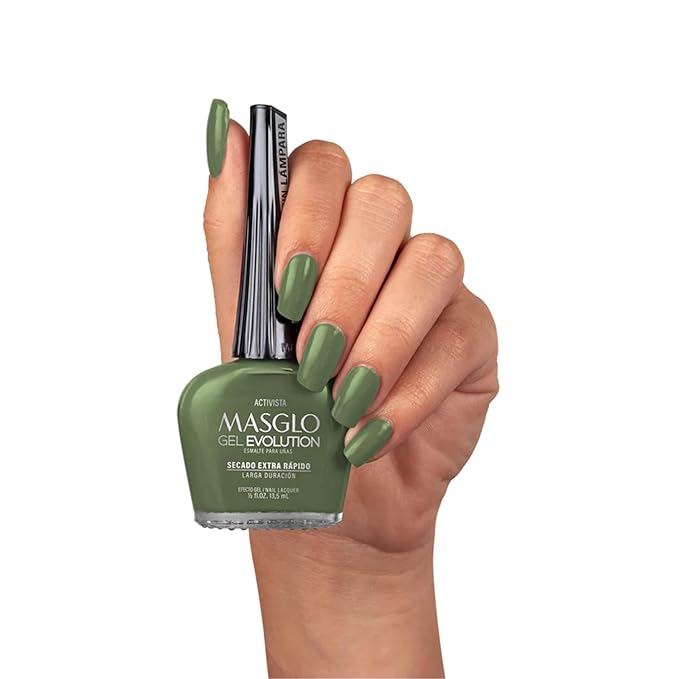 MASGLO GEL EVOLUTION Nail Polish Gel Effect, No UV/Led Lamp Required, Duration up to 12 day, 1 peice color Gel sin necesidad de lampara UV/Led, hasta 12 dias de duracion (ACTIVISTA)