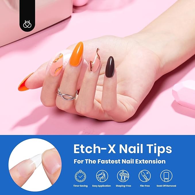 Beetles 12 Sizes Gel Nail Tips 504Pcs Pre Filed Half Matte Medium Almond Full Cover Etch Nail Tips False Fake Clear Acrylic Press on Nails for DIY Nail Extension and Salon Use