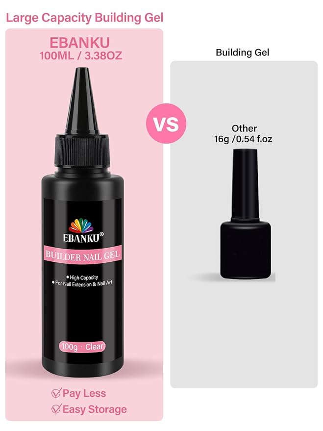 EBANKU 100ml Builder Gel for Nails Clear, Strengthener Gel Color Hard Builder, Nail Apex Building Soak off Long Lasting for DIY Art Manicure