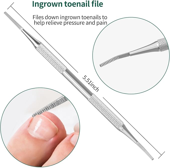 5-in-1 Toenail Clippers for Seniors with Thick & Ingrown Nails – Professional Pedicure Kit with Long Handle Nail Cutter, Slanted Curved Blade, Nail File & Lifter – Gift Set with Leather Case