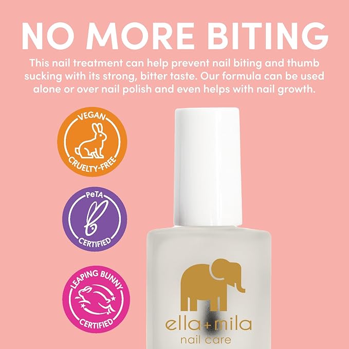 ella+mila "No More Biting" Nail Polish - Bitter Taste Nail Biting Treatment for Kids & Adults - Stop Thumb Sucking Deterrent - Finger Biter Prevention (0.45 fl oz)