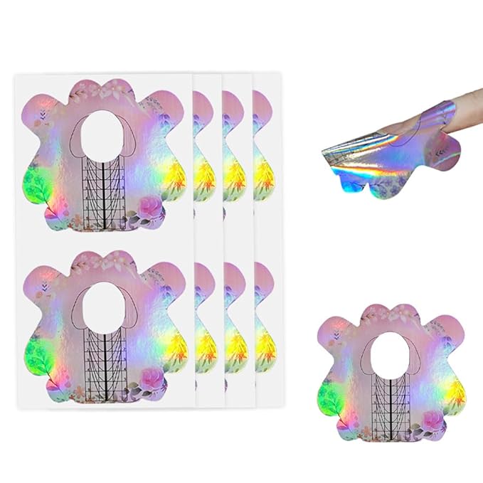 100PCS Nail Form Laser Pink Acrylic Nail Extension Sticker, Poly Gel Sticker,Nail Extension Forms,Self-Adhesive Nail Tips Guide Stencil Manicure Tool