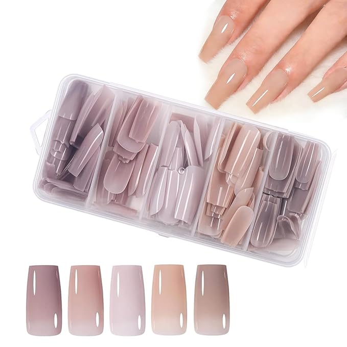 MissCheering Medium Square Press On Nails Kit 140 PCS - DIY Salon French Manicure Set - Gel Nail Extensions for Natural Nail Bed, UV Light for Pro Hold - Gift for Women Who Love Beauty