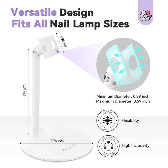 SAVILAND U V Nail Lamp Stand: Sturdy Only U V Light Stand for Gel Nails Polish 360° Adjustable Magnetic Rotation U V Nail Light Stand Portable Handsfree Builder Nail Gel Lamp Stand Home Salon Manicure