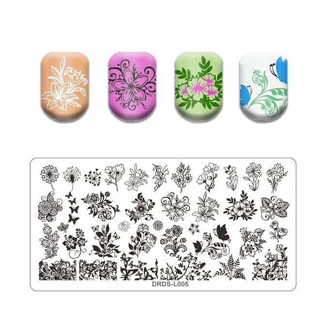 VNC 13pcs Nail Stamp Plates set 8 plate 2Stamper 2Scraper 1storage bag Nails Art Stamping Plate Scraper Stamper Set Leaves Flowerst Travel Patterns Nail plate Template Image Plate