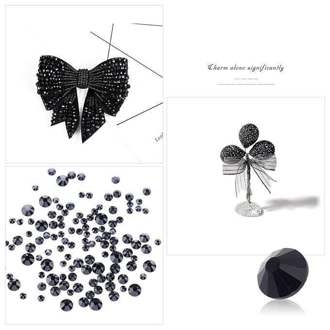 Novani Black Rhinestones 1440pcs SS10 Glass Rhinestones Crystal Flatback Gemstones for Crafts Nails Makeup Bags and Shoes Decoration（SS10, 2.8mm）