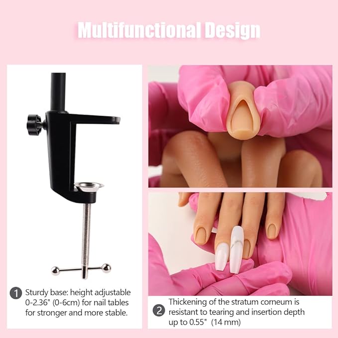 Nail Pratice Training Hand for Acrylic Nails with Stand Bracket,Soft Silicone Maniquin Hand, Flexible Bendable Nail Practice Fake Hand for Nails Art Practice Tool
