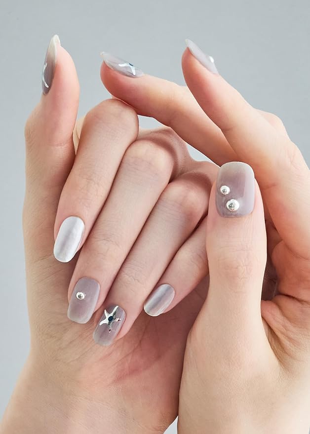 ohora Semi Cured Gel Nail Strips (N Chrome Muse) - Works with Any Lamps, Salon-Quality, Long Lasting, Easy to Apply & Remove - Includes 2 Prep Pads, Nail File & Wooden Stick