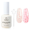 Beetles Butterfly Gel Top Coat 15ml - Floral Sprite Pink Butterfly Glitter Shine No Wipe Top Coat Long-Lasting for Gel Polish Sparkle Soak Off UV LED for Women