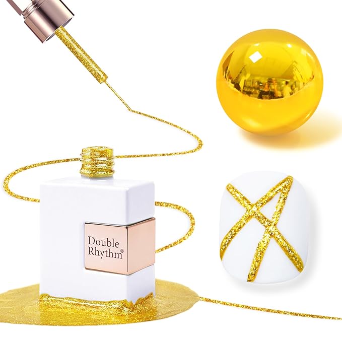 Double Rhythm 15 Ml Metallic Gel Liner Nail Art Gel Bronze Mirror Chrome Painted Drawing Stripper 3D Effect Gel Polish (Glitter Yellow Gold-L1008)