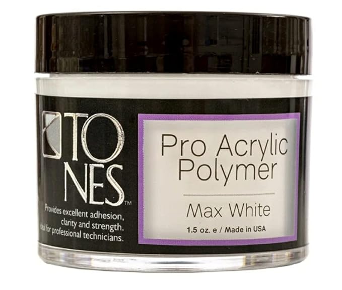 Tones Pro Acrylic Nail Powder, Max White (Creamy, Soft Off-White), (1.5 Fl Oz) - Long-Lasting & Non-Yellowing Polymer for Salon Quality Nail Extensions & 3D Art