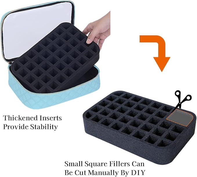Nail Polish Bag organizer-Holds 40 bottles(15ml-0.5fl.oz)，Nail Polish Carrying Case Clear Multifunctional Cosmetic Travel Cases Makeup Bags Sky Blue