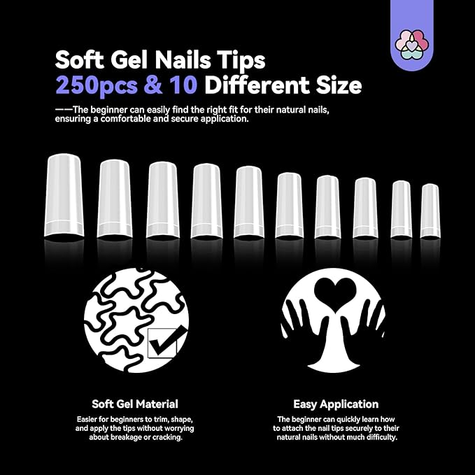 SAVILAND Acrylic Nail Tips with Acrylic Nail Brush: 10 Sizes Half Cover French Nails Tips Manicure Brush Size 8/10/14 for Acrylic Powder Nail Kit with Box Art At Home DIY