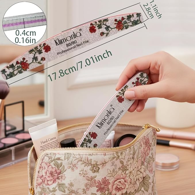 50PCS Floral Professional Nail Files 80/100/150/180/240 Grit, Emery Boards Nail Files for Natural Nails and Acrylic Nails, Double Sided Emory Boards limas para unas acrilicas Reusable Manicure Tools