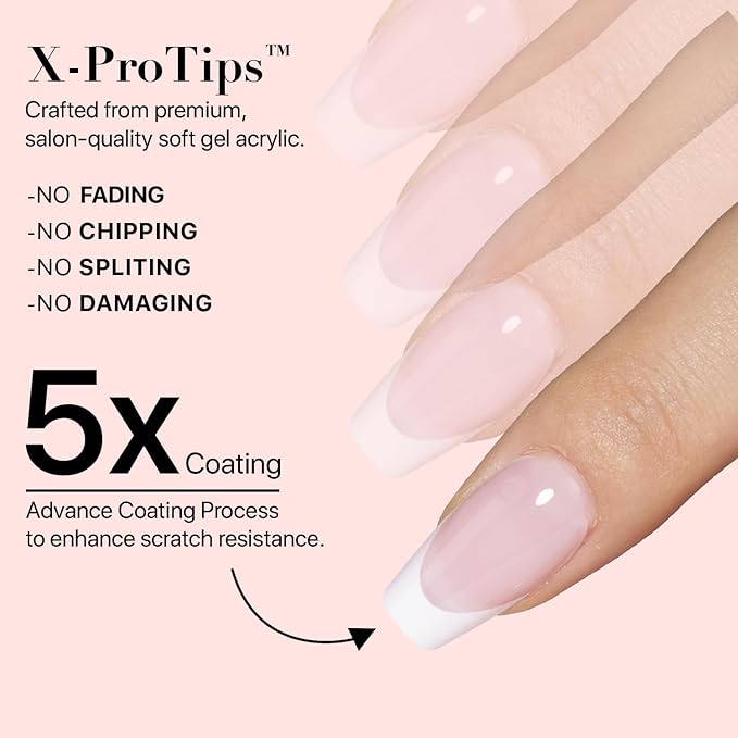 SXC Cosmetics French Tip Press On Nails Pink Series, Small Coffin X-Pro Tips Starter Kit