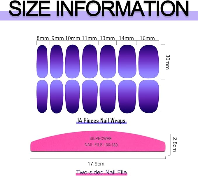 SILPECWEE 16 Sheets Nail Polish Stickers Nail Wraps for Women Gradient Color Gel Nail Stickers Self Adhesive Nail Polish Strips Fingernail Sticker with Nail File (Light Color Style)