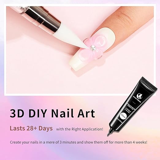 15g 3D Nail Gel and Chrome Powder Kit, Sculpting Gel Nail Art Glue for Art Designs DIY Craving Molding for Decoration Manicure Pedicure Use