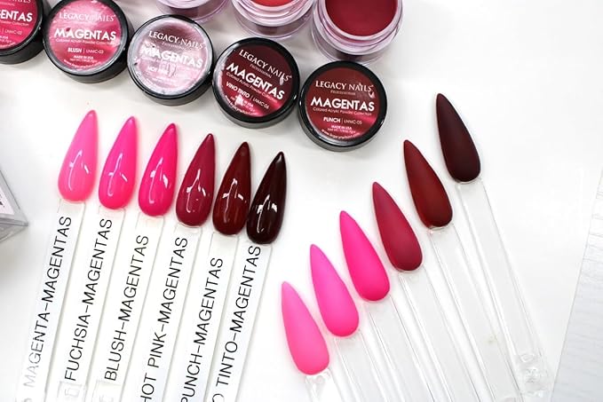 Legacy Nails Professional COLLECTION Acrylic Powder Kit 6 Colors Nail Art Set for Manicure DIY for Dip & Acrylic Nail Extensions (MAGENTAS COLLECTION)