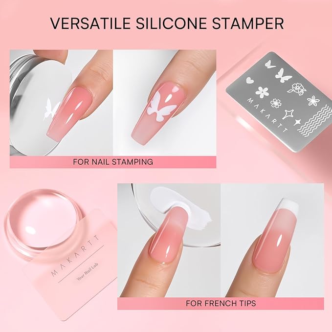Makartt 5-in-1 Nail Art Gel: ColorPot 3 Colors Gel Nail Polish No Wipe with Nail Stamp for Stamping, French Tips, Ombre Patting, Painting & Sculpting with Silicone Head for Diy Nails at Home Salon