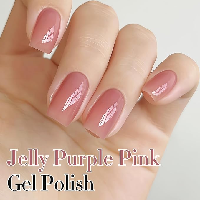 Double Rhythm Gel Polish 15ML Jelly Sheer Pastel Light Milky Color Pearl White Bottle 1 PC 0.5 OZ Full Size Nail Art Salon at Home (Jelly Purple Pink-D1495)