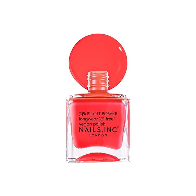 Nails Inc Plant Power Nail Polish, Time for a Reset, Warm Coral, 73% Plant-Based, Long Wearing, Quick Dry, High Shine Gel Like Finish, 21-Free, Vegan & Cruelty Free Nail Polish, 0.47 Fl Oz